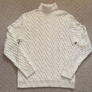 Zara Cream Textured Knit Turtleneck Sweater Chunky Winter Minimalist Cabin Core